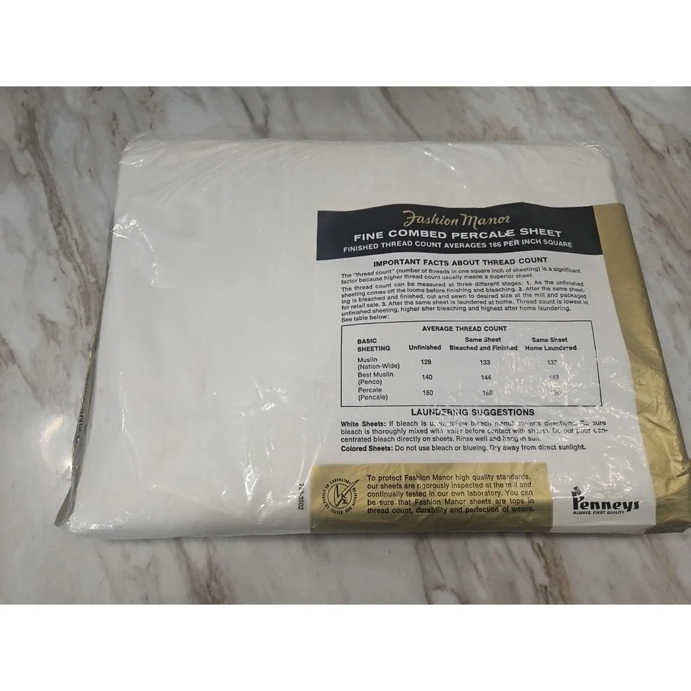 Vintage Penneys Fashion Manor Penn Double Bed Percale Sheet 81 x 108 White